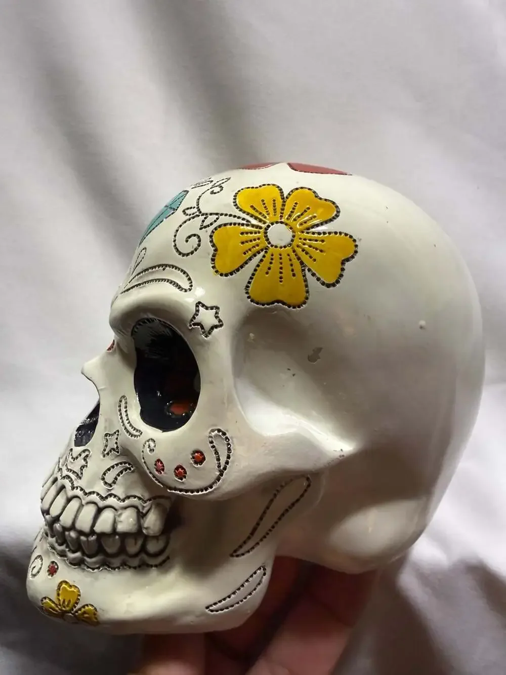 Summit Collection Day of the Dead Skull Figurine White Multicolor Resin